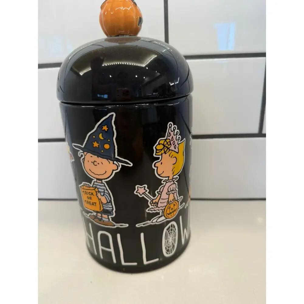 Peanuts Happiness Is Halloween Covered Canister Treat Candy Cookie Holder NEW🎃